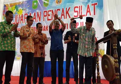 Wakil Bupati Kepulauan Meranti H Said Hasyim saat membuka Kejuaraan Pencak Silat Bupati Cup II Tahun 2018.