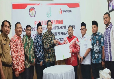 Penandatanganan NPHD pada kegiatan Pilkada Tahun 2020  Kabupaten Bengkalis.