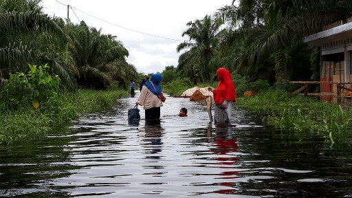 Air sungai yang meluap mengakibatkan dua kelurahan di Kecamatan Dumai Selatan Terendam Banjir.