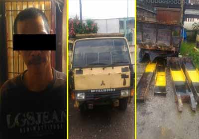 DS, ditangkap Polisi karena curi tiang Portal di Desa Sialang Jaya, Kecamatan Rambah. Tiga rekannya, kabur dan DPO kepolisian.