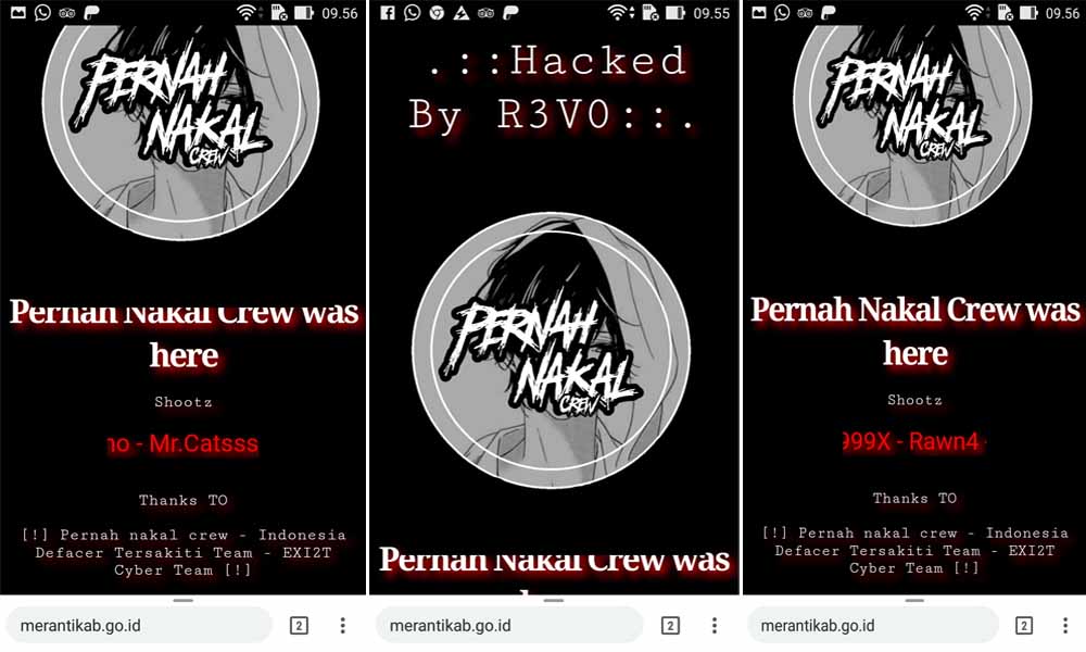 Tampilan website resmi Pemkab Meranti di www.merantikab.go.id yang diretas hacker.