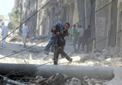Ilustrasi serangan ke kota Aleppo di Suriah. 