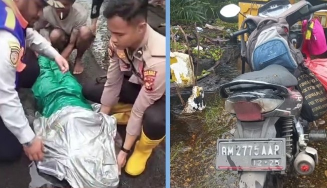 Pengendara motor yang meninggal saat melintasi banjir KM 83 Pelalawan ternyata warga Pekanbaru (foto/IG Infosorek)