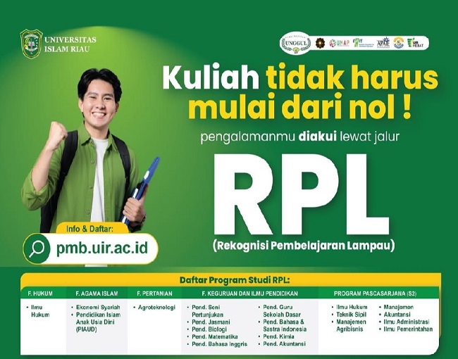 Tahun ajaran 2026/2027 UIR resmi membuka PMB Jalur RPL. 