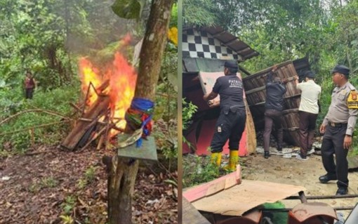 Perwakilan kampus Unri bersama polisi bongkar bangunan liar (foto/istimewa)