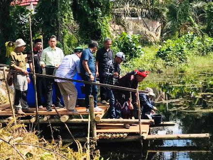 APP Group-BRIN melakukan pelepasliaran ikan baung di Sungai Panyongek, Bengkalis.(foto: istimewa)