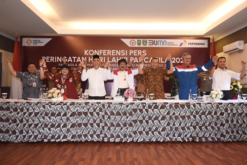 Kepala BPIP, Yudian bersama VP Corporate Communication Pertamina, Fadjar, Dirut PHR Ruby, Wako Dumai Paisal bahas persiapan Harlah Pancasila (foto/bambang)