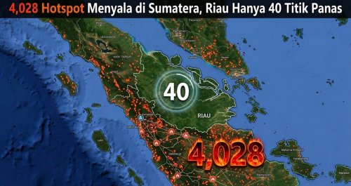 Sebaran titik panas di Sumatera dan Riau sore ini.(ilustrasi/AI/halloriau.com)