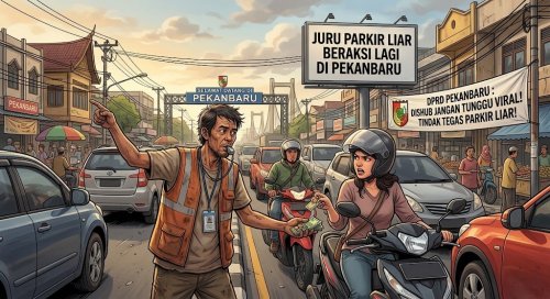 Jukir liar kembali marak di Kota Pekanbaru.(ilustrasi/gemini AI/halloriau.com)