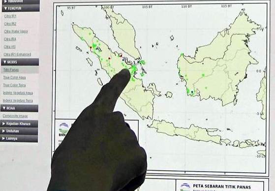 Sebaran titik panas di Riau.(ilustrasi/int)