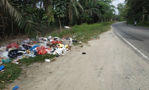 Tumpukan sampah di Jalan Yos Sudarso, sebelum Simpang Palas, Pekanbaru (foto/Riki)