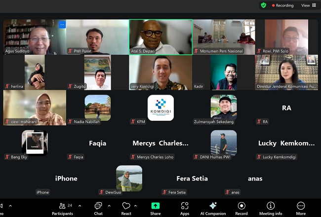 Pengurus PWI Pusat periode 2025–2030 menggelar rapat koordinasi bersama Kementerian Komunikasi dan Digital secara virtual, Jumat (12/9/2025).