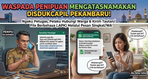 Modus penipuan catut Disdukcapil Pekanbaru mulai sasar warga.(ilustrasi/AI/halloriau.com)