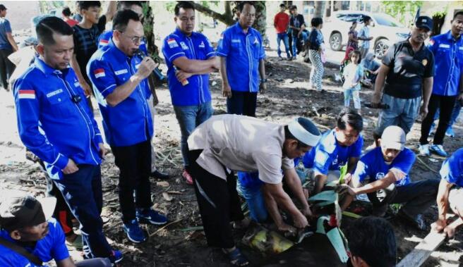 Dua ekor sapi dikurbankan DPC Demokrat Pekanbaru di Kelurahan Agro Wisata (foto/mimi)