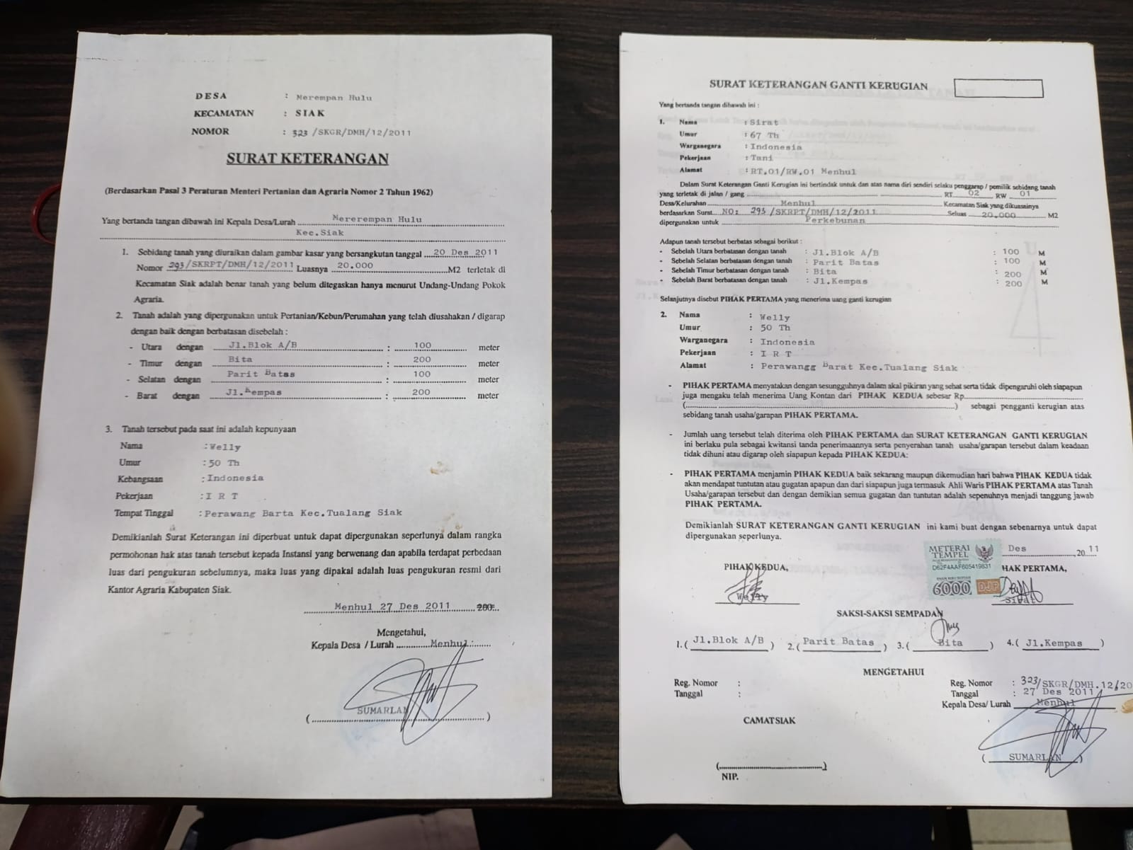 Surat jual beli lahan. Foto Ist