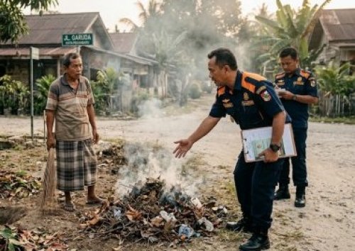 Gakkum DLHK Pekanbaru bakal tindak warga bakar sampah.(ilustrasi/AI/halloriau.com)