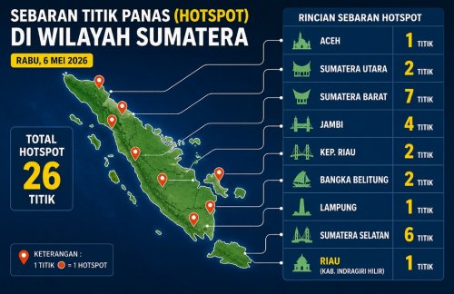 Sebaran titik panas di Riau hari ini.(infografis/halloriau.com)