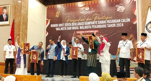 Pengundian nomor urut Paslon Pilwako Pekanbaru 2024.(foto: dini/halloriau.com)