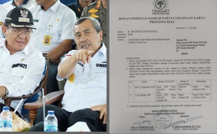 DPD Partai Golkar Riau telah rekomendasikan nama Syamsuar-Wardan sebagai Cagub dan Cawagub Riau (foto/int) 