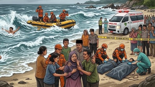 Dua remaja tewas di Pantai Sekip, Bengkalis saat memancing.(ilustrasi/gemini AI/halloriau.com)