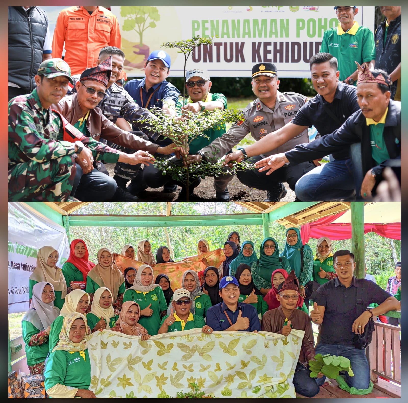 Penanaman pohon dan pelatihan membatik ecoprint dalam rangka Lomba Pacu Sampan ke-5  dan Kemah Budaya ke-4 di Telaga Air Merah Desa Tanjung