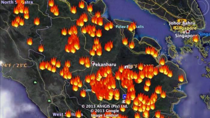 Sebaran titik api dan titik panas di Sumatera.(ilustrasi/int)