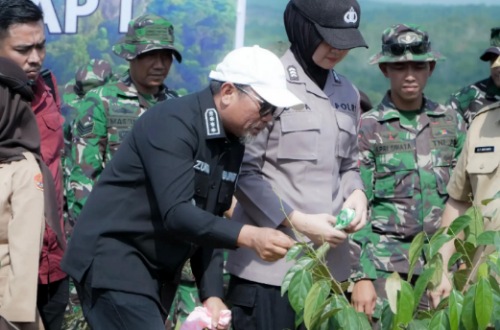 Bupati Pelalawan, Zukri hadiri penanaman bibit pohon perdana di kawasan Tesso Nilo.(foto: andi/halloriau.com)