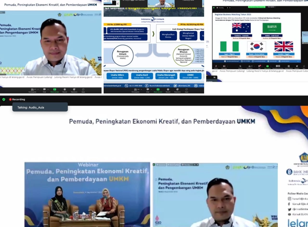 Kepala Divisi Jasa Konsultasi LPEI dalam acara Webinar Peningkatan Ekonomi Kreatif dan Pemberdayaan UMKM (foto/ist)