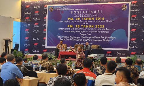 KSOP Dumai Gelar Sosialisasi Permenhub Nomor 29/2014 Tentang Pencegahan Pencemaran Lingkungan di Hotel Grand Zuri Dumai, Kamis (27/7/2023).(foto: bambang/halloriau.com)