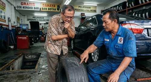 Pemilik mobil tunda ganti ban meski sudah diperingatkan akibat tekanan ekonomi.(ilustrasi/AI/halloriau.com)