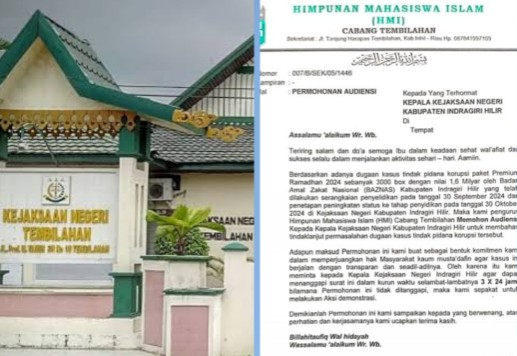 Surat audiensi HMI Cabang Tembilahan ke Kejari Inhil (Foto/Ayendra)