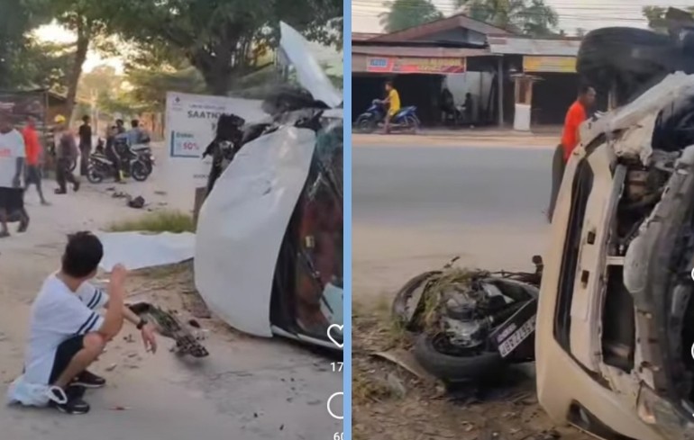 Kecelakaan tragis terjadi di Jalan Hangtuah, tepatnya di depan Klinik Siaga Medika, Pekanbaru (foto/Sc Cctvpekanbaru1)