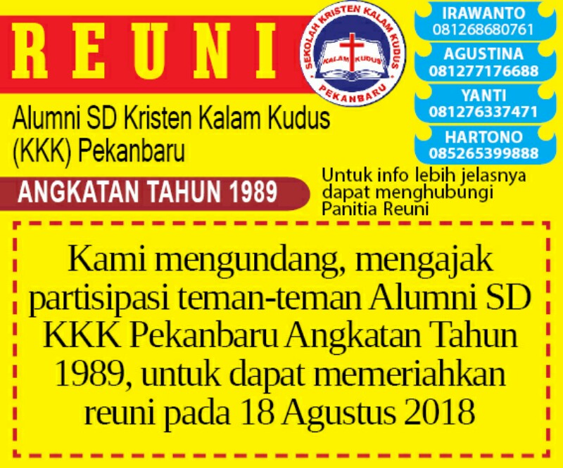 Alumni Sd Kristen Kalam Kudus Angkatan 1989 Gelar Reuni