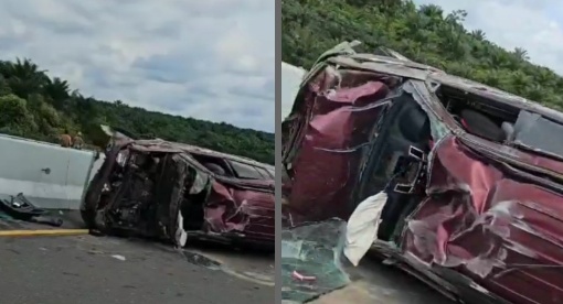 Mitsubishi Pajero Sport ringsek di Tol Pekanbaru-Dumai (foto/instagram)