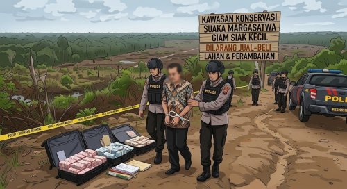 Aparat Desa di Bengkalis jadi tersangka dugaan jual-beli lahan.(ilustrasi/AI/halloriau.com)