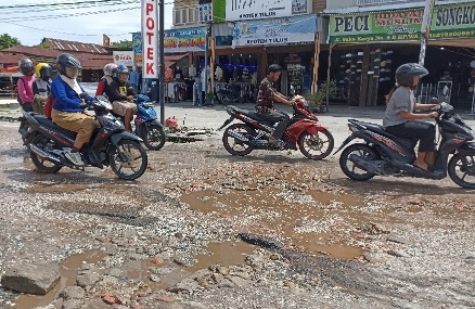 Salah satu jalan di Kota Pekanbaru rusak parah (foto/int)