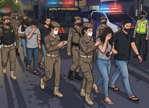 Satpol PP Pekanbaru razia bisokop mini dan jaring lima pasangan.(ilustrasi/AI/halloriau.com)