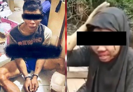 Pelaku penganiayaan santriwati (kiri) di Inhil diringkus polisi (foto/int)