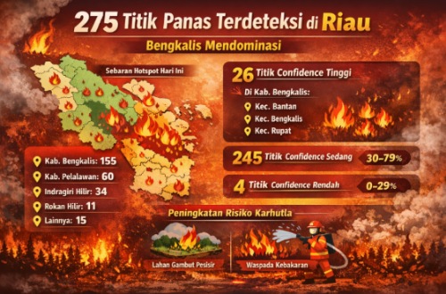 Sebaran level confidence titik panas di Riau hari ini.(infografis/AI)
