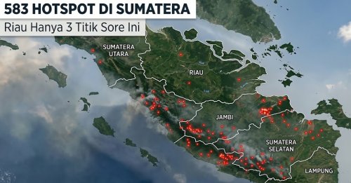 Sebaran titik panas di Sumatera dan Riau sore ini.(ilustrasi/AI/halloriau.com)