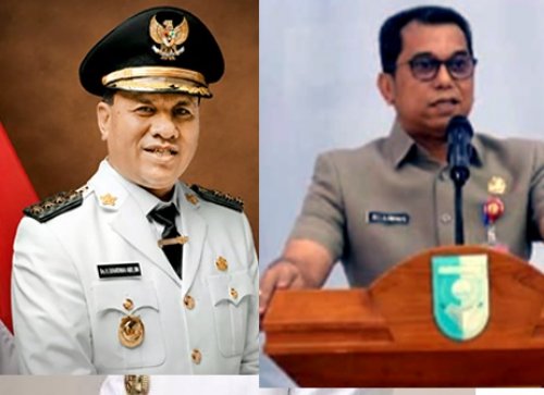 Bupati Kuantan Singingi (Kuansing), Suhardiman Amby, dan Sekretaris Daerah (Sekda) Kuansing, Zulkarnaen.