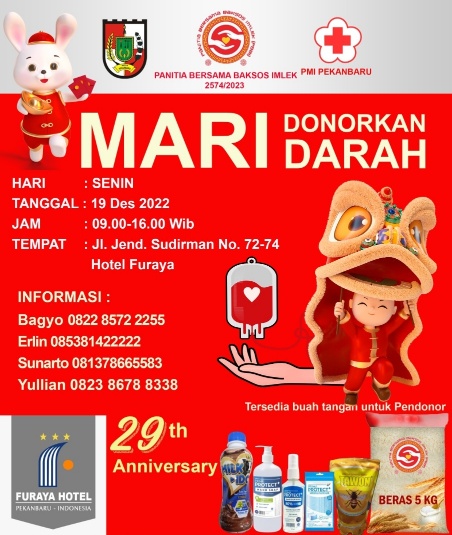 Hari ini kegiatan donor darah di Hotel Furaya Pekanbaru (foto/int)