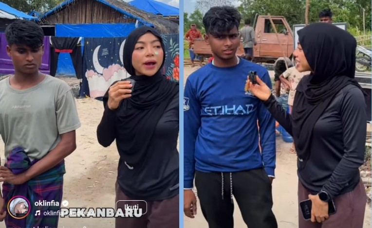 Selebgram Oklin Fia wawancarai pengungsi Rohingya di Pekanbaru (foto/IG oklinfia)