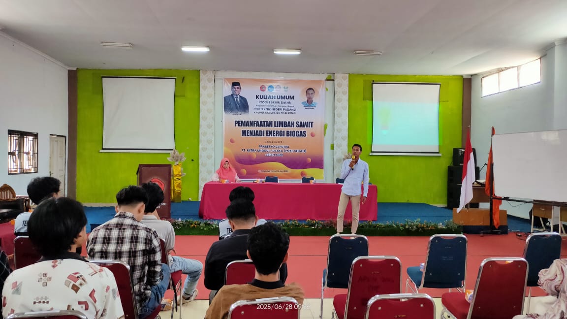 Dihadiri Mahasiswa D3 Teknik Listrik, PSDKU Pelalawan Gelar Kuliah Umum Pemanfaatan Limbah Sawit Jadi Energi Biogas