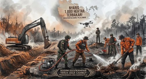 Pemadaman karhutla di Pelalawan.(ilustrasi/AI/halloriau.com)