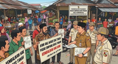 Oknum Ahli Waris klaim lapak di Pasar Simpang Baru Panam, Pekanbaru dan minta bayar jutaan.(ilustrasi/AI/halloriau.com)