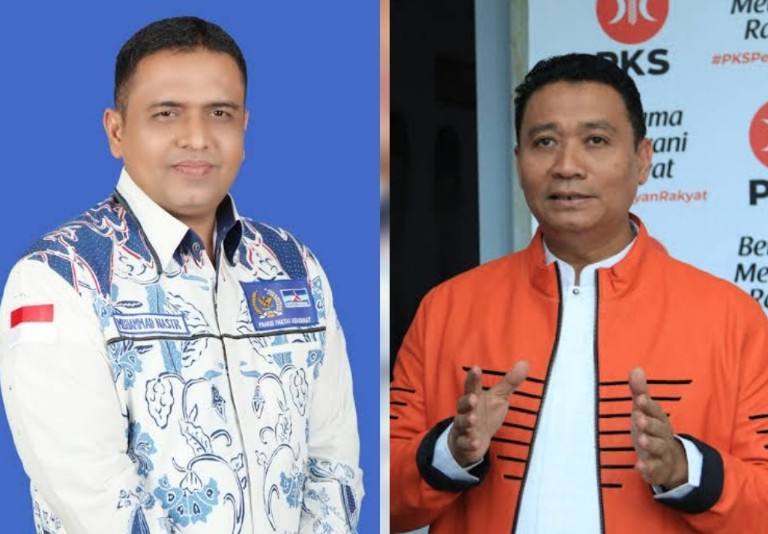 Ketua TKD Prabowo-Gibran Riau, Nasir (kiri) dan Kapten Timnas AMIN Riau, Markarius Anwar sama-sama Caleg DPR RI (foto/int)