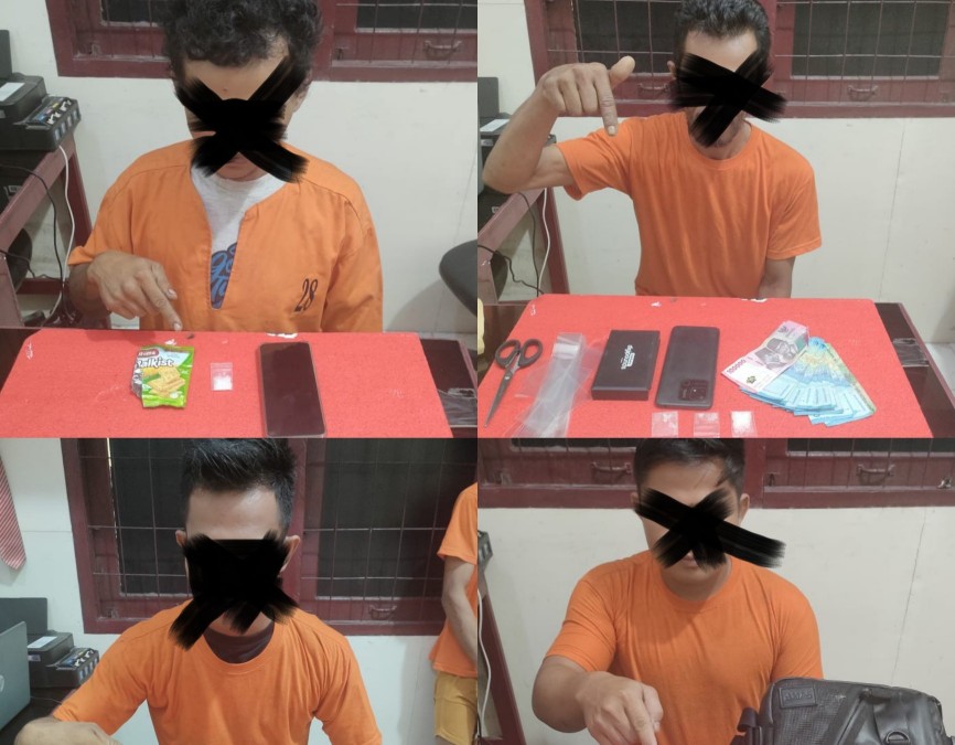 Keempat pelaku narkoba yang diamankan Polsek Tembilahan Hulu (foto: Ayendra)