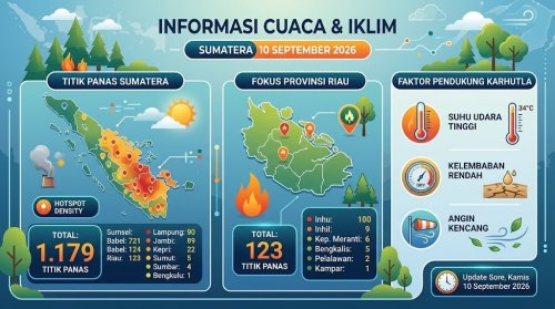 Sebaran titik panas di Sumatera dan Riau sore ini.(infografis/AI/halloriau.com)