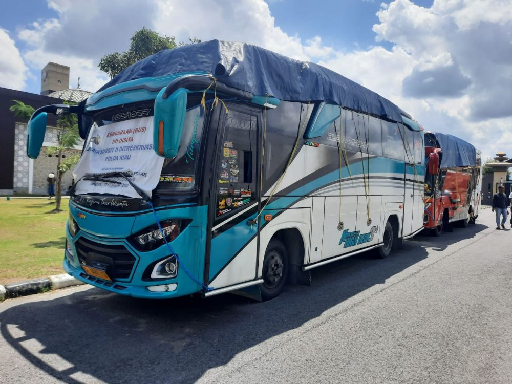 Bus diduga hasil TPPU disita Polda Riau dari aset tersangka MA (foto/int)